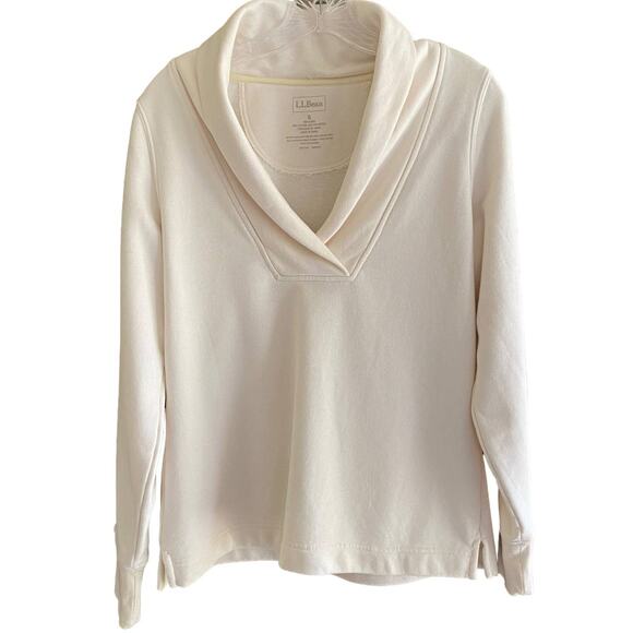 L.L. BEAN Women's Size S Shawl Collar Sweatshirt Top Cream Pullover VN06135 - Picture 1 of 9